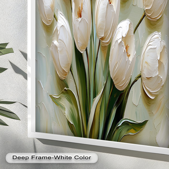 Whispers of Spring – Creamy White Tulip Bouquet Flower Oil Painting