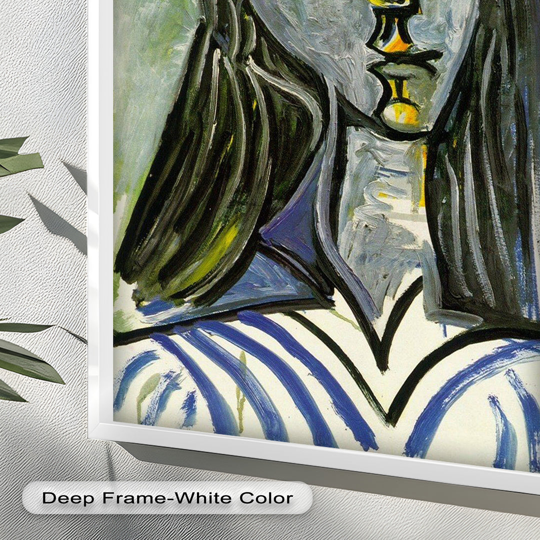 Striped Muse in Pink Hat – Picasso Oil Painting