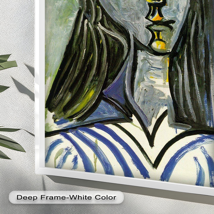 Striped Muse in Pink Hat – Picasso Oil Painting
