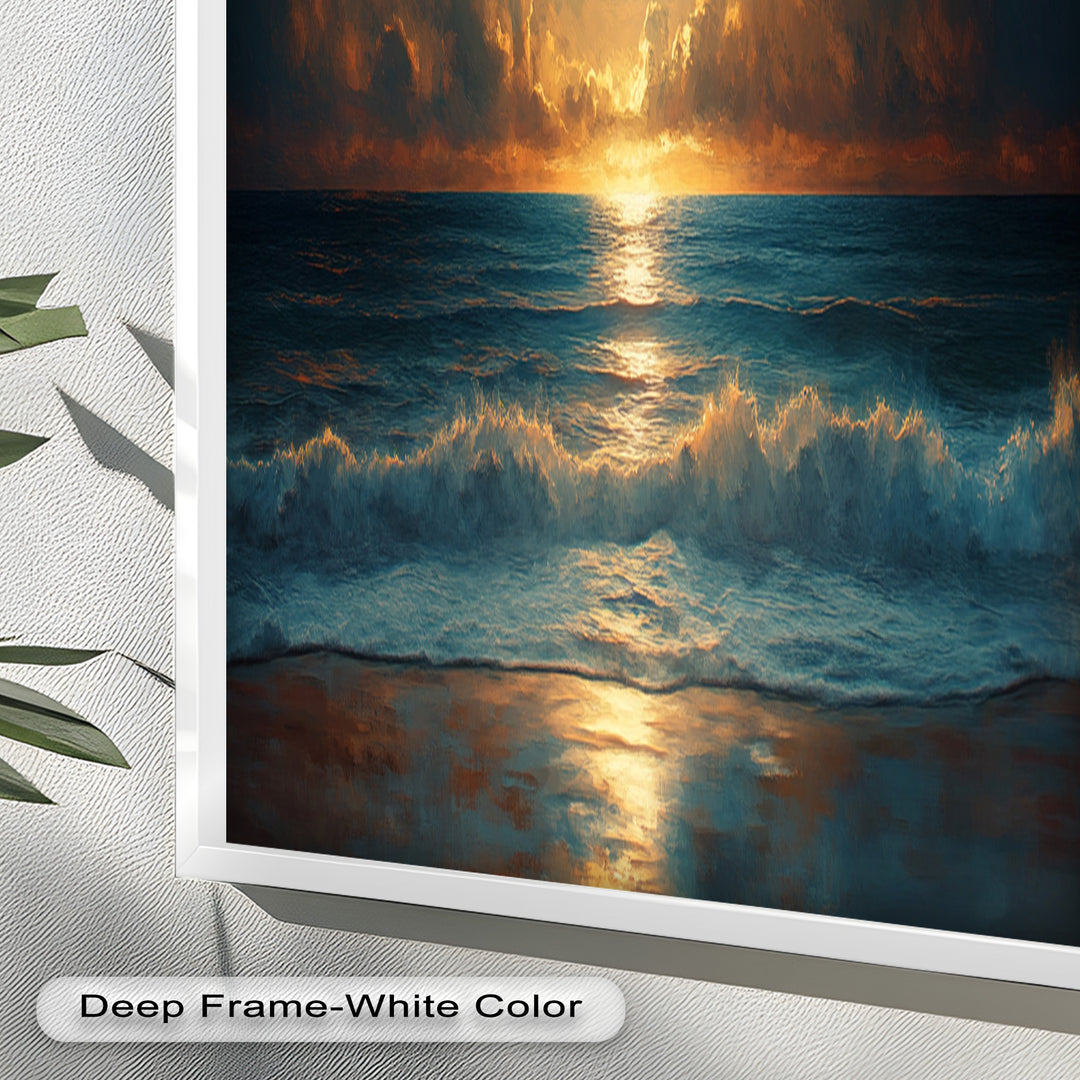 Ocean Night Wall Art Decor - Full Moon Seascape Oil Painting
