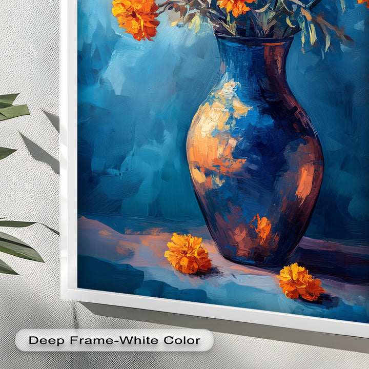 Golden Marigolds in Midnight Blue – Flower Oil Painting