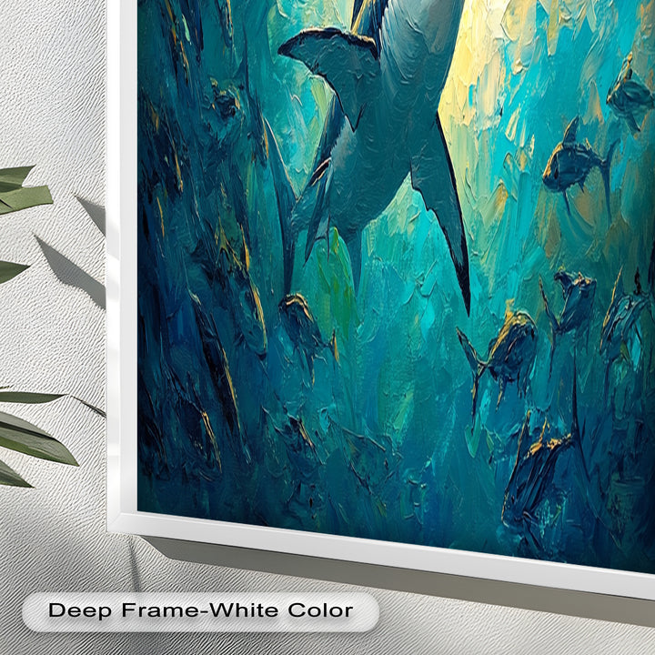 Great White Shark in Sunlit Ocean Depths – Animal Oil Painting