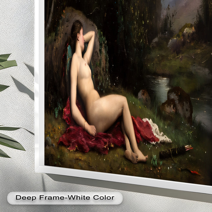 Reclining Diana – Classical Goddess in Nature Renaissance Oil Painting