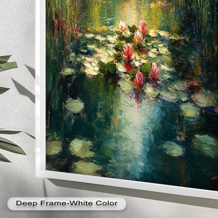 Tranquil Water Lilies in Sunlit Pond – Impressionist Oil Painting