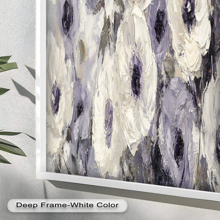 Ivory Whispers – Cream and Lavender Anemone Flower Oil Painting
