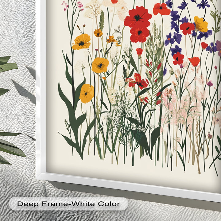 Wild Meadow Bloom – Farbenfrohes botanisches Ölgemälde im Boho-Stil