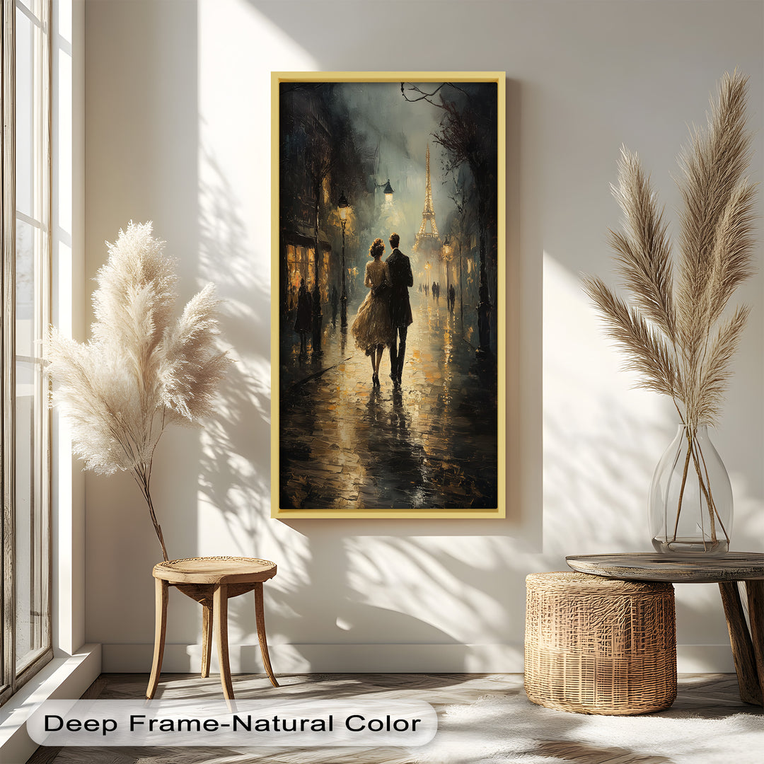 Paris Promenade – Lovers Strolling Toward the Eiffel Tower Love Oil Painting