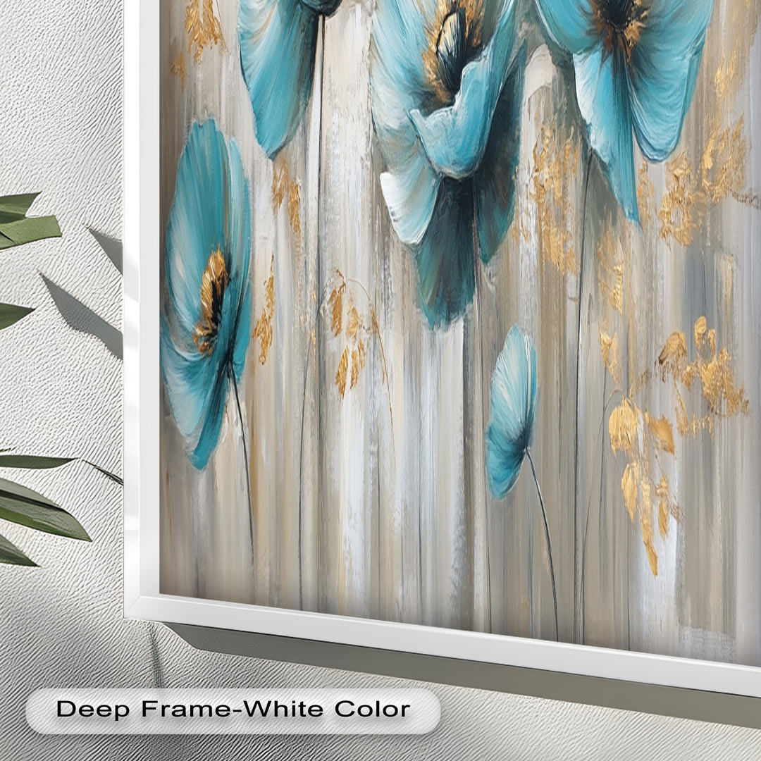 Blue Poppies with Metallic Accents - Flower Oil Painting