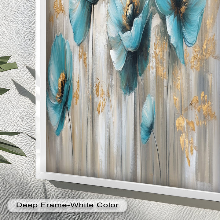 Blue Poppies with Metallic Accents - Flower Oil Painting