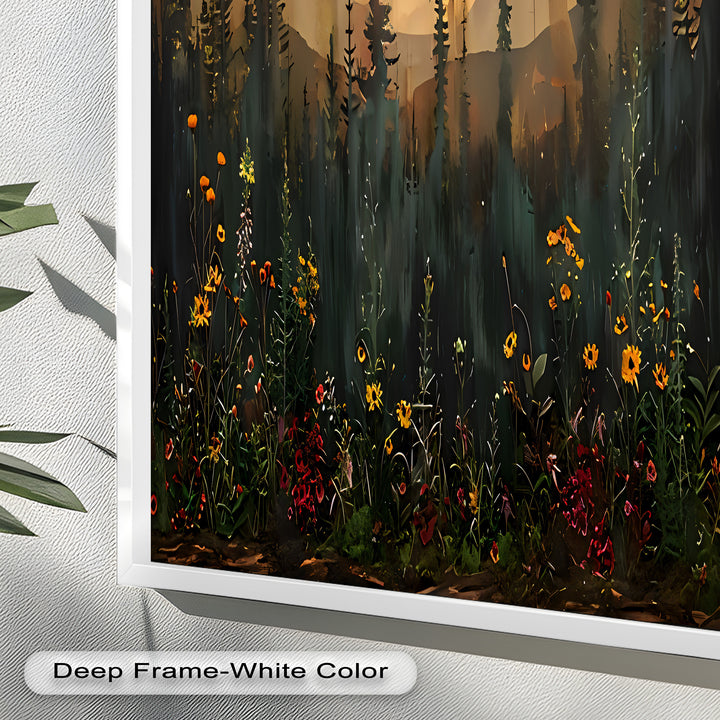 Moonlit Forest Flower Wall Art – Nature Landscape Oil Painting