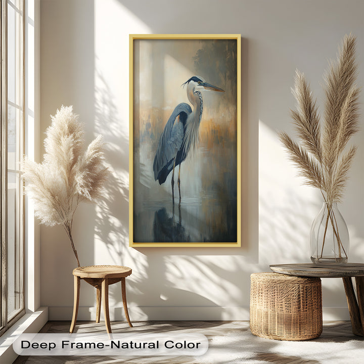 Heron in Misty Reflections - Animal Oil Painting