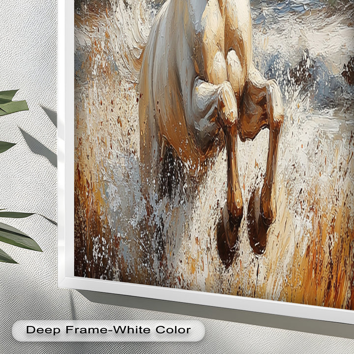 White Horse Art – Gerahmtes Ölgemälde mit Pferd