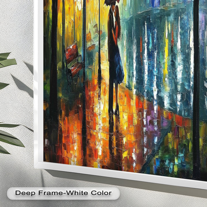 Golden Glow – Lovers Beneath the Umbrella Love Oil Painting