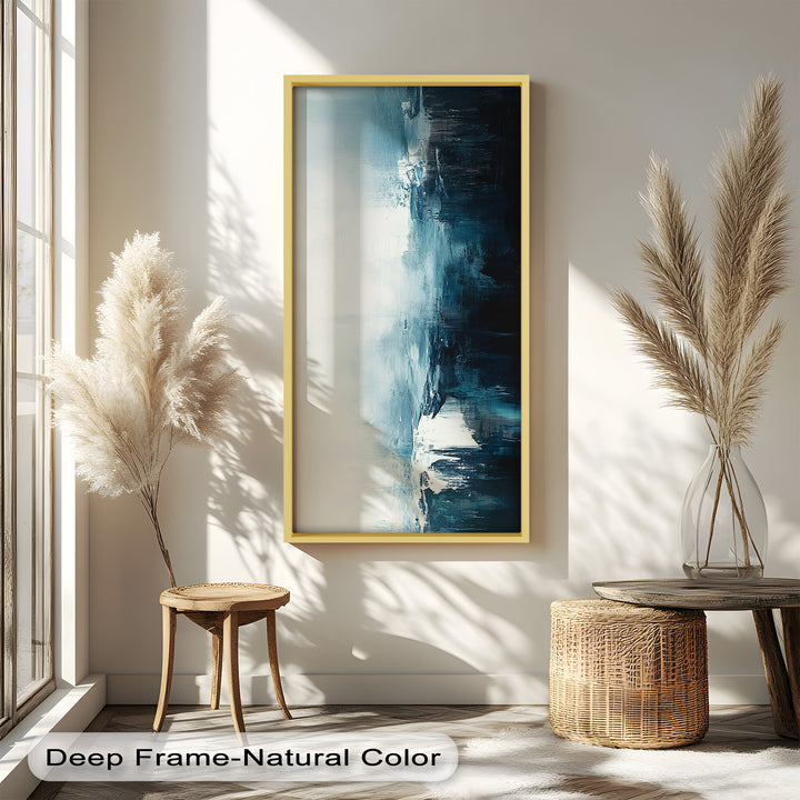 Midnight Fjord – Deep Blue Abstract Oil Painting