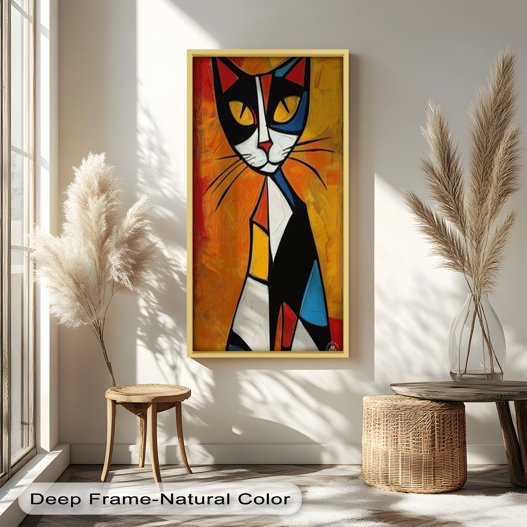Geometric Feline – Abstract Cat Picasso Style Oil Painting