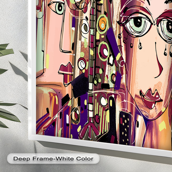 Whispers in Color – Dual Faces with Expressive Eyes Picasso Oil Painting