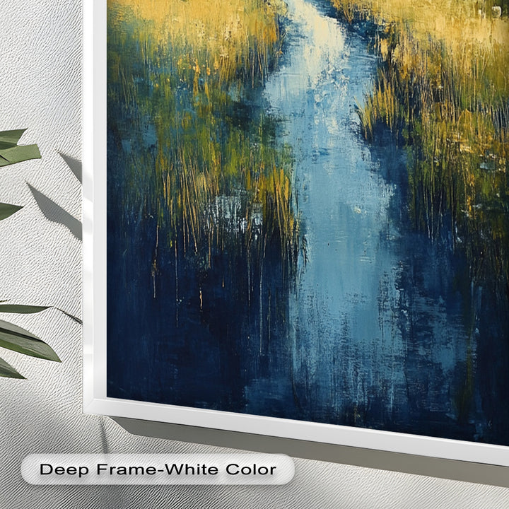 Golden Fields and Blue Stream – Contemporary Landscape Oil Painting