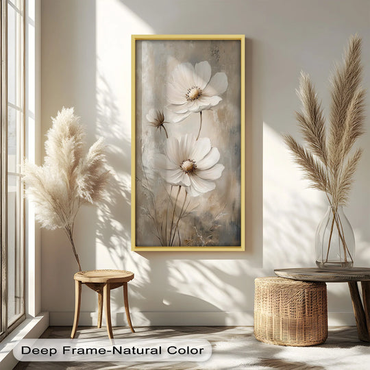 The focal point of this soft ivory florals in warm neutrals flower oil painting shows off the beauty and detail of oil painting wall art.