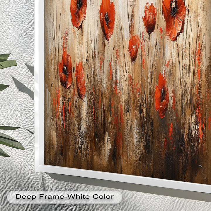 Fiery Meadow – Scarlet Poppies in Earth-Toned Field Flower Oil Painting