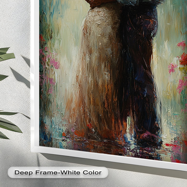 Romantic Couple Surrounded by Blooms - Love Oil Painting