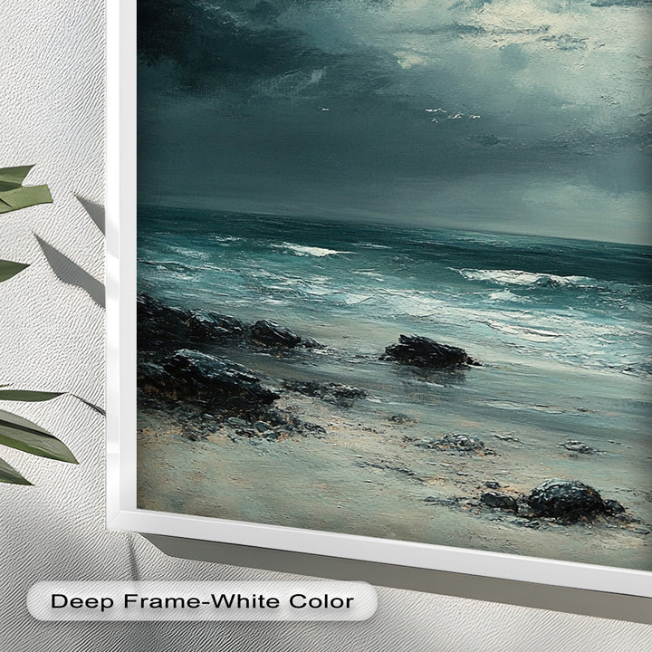 Stormy Beach Wall Art - Seascape Framed Oil Painting