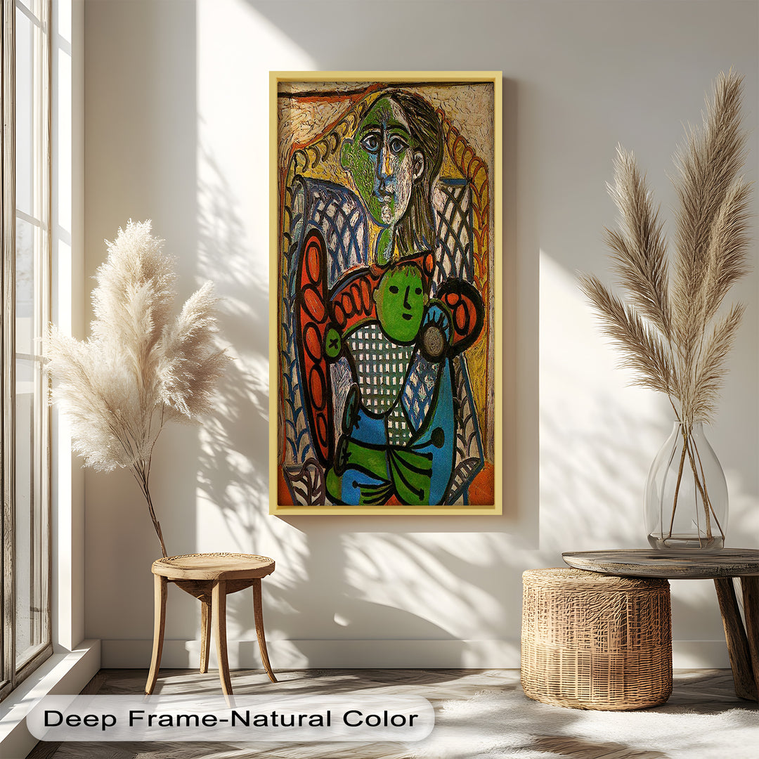 Green Embrace – Mother and Child Picasso Oil Painting