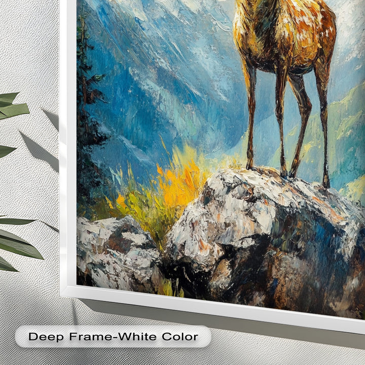 Stag in Mountain Landscape - Animal Oil Painting
