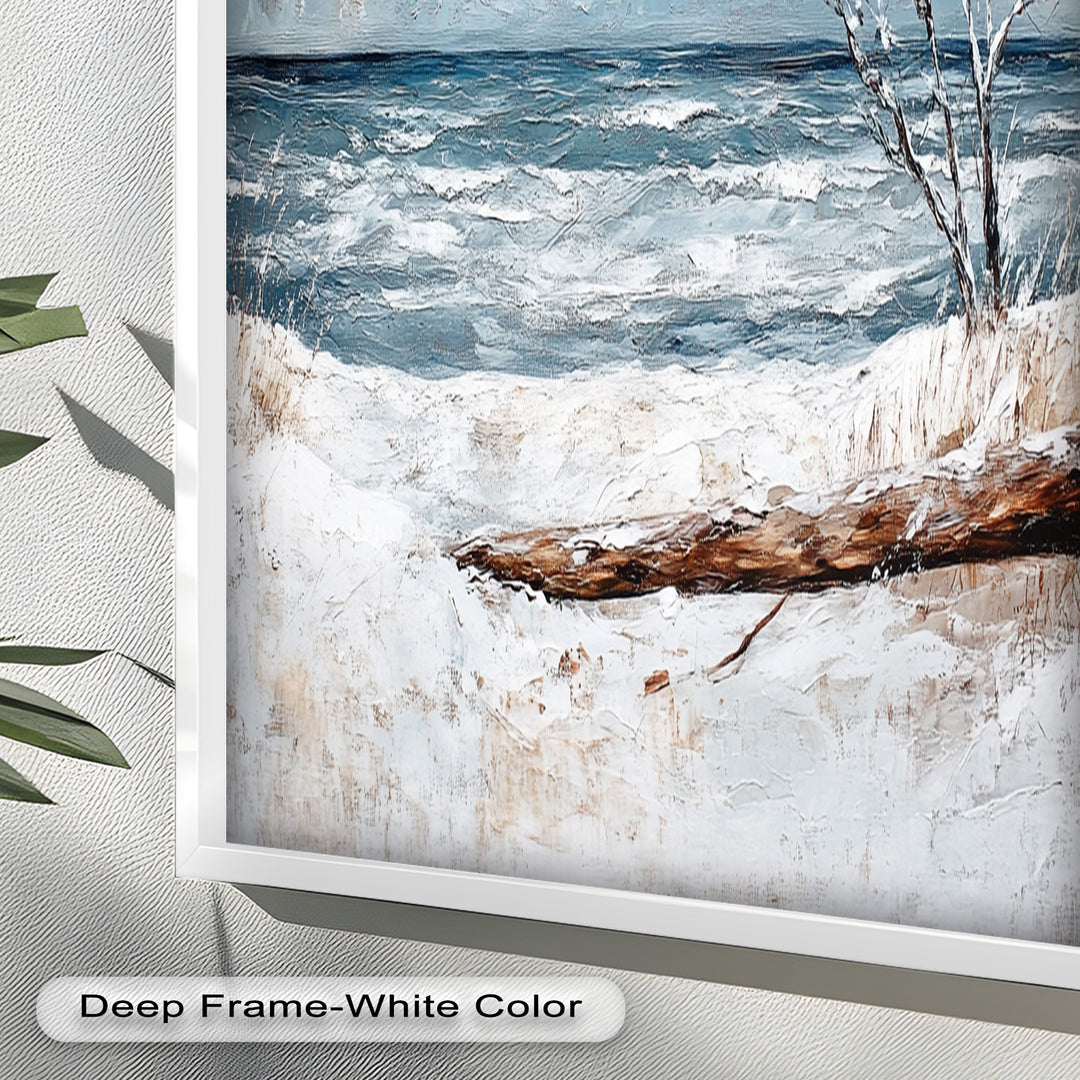 Snowy Coastal Wall Art - Winter Beach Seascape Oil Painting
