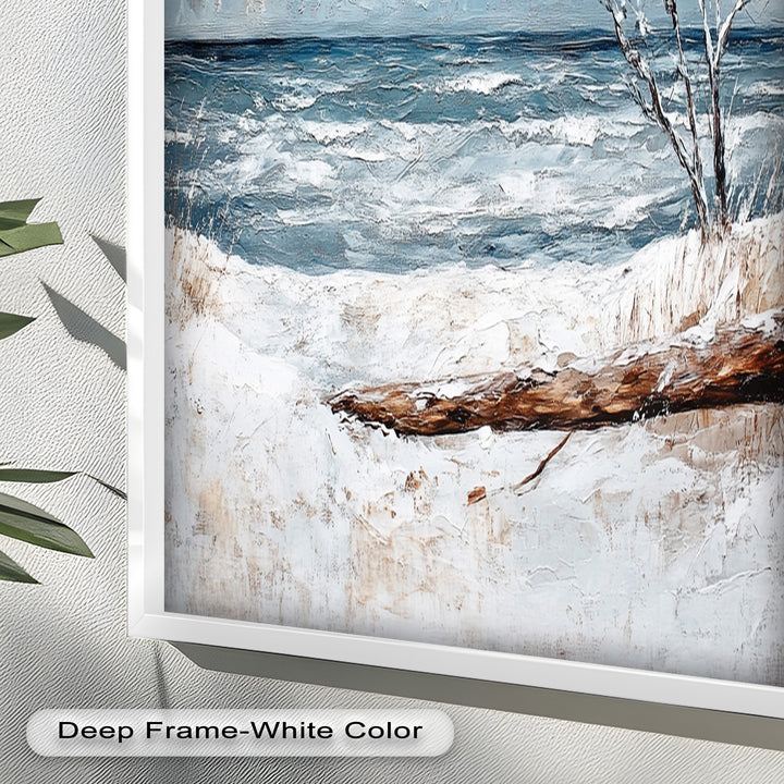 Snowy Coastal Wall Art - Winter Beach Seascape Oil Painting