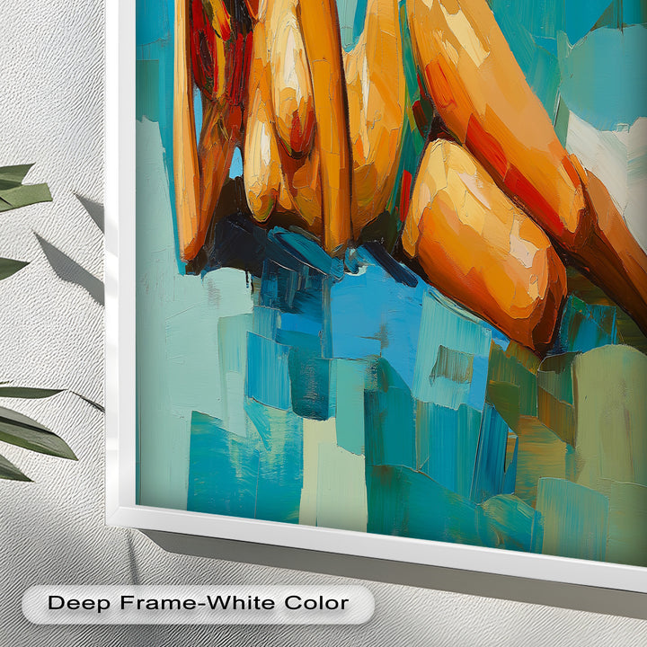 Tropical Repose – Reclining Woman with Ocean Tones Oil Painting