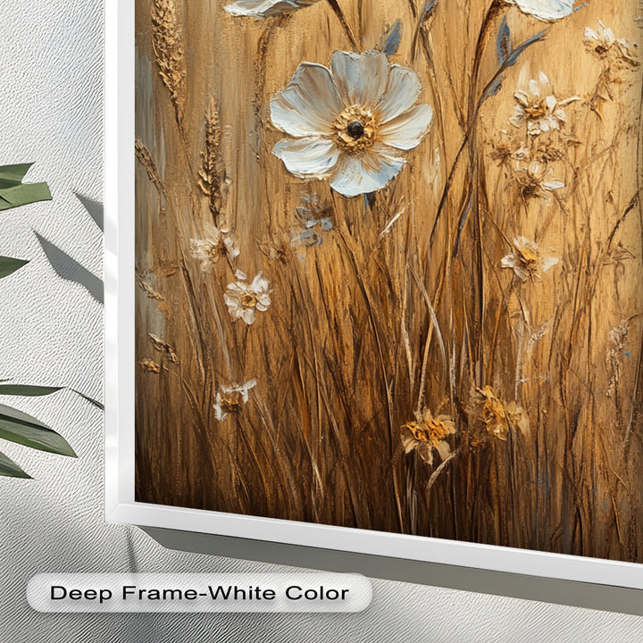 White Wildflowers in Wheat Field - Oil Painting
