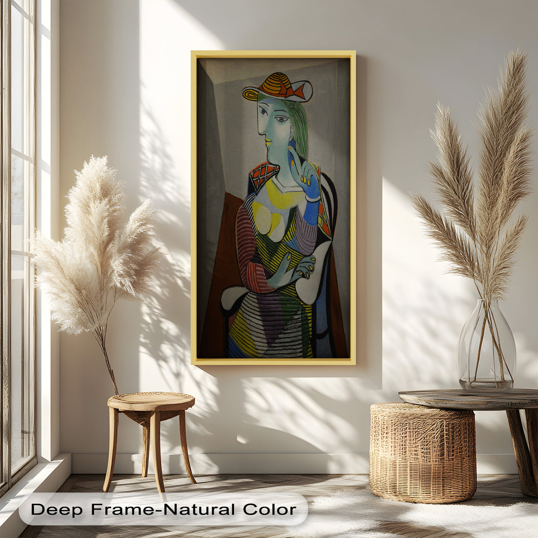 Striped Thoughts – Colorful Woman in Hat Picasso Oil Painting