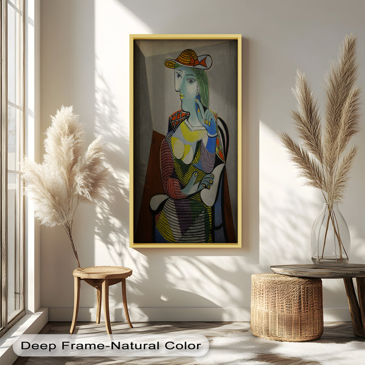 Striped Thoughts – Colorful Woman in Hat Picasso Oil Painting