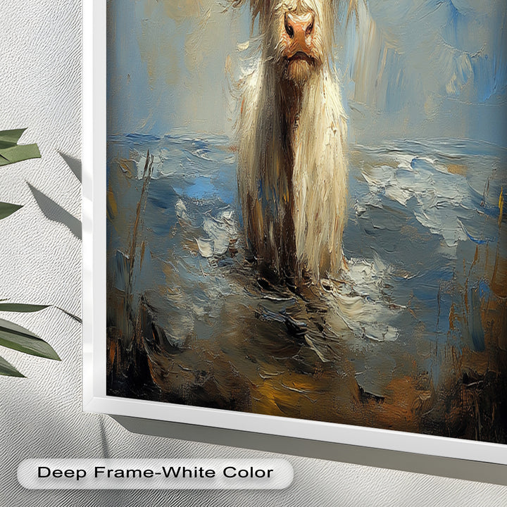Highland Cow in Coastal Waters – Animal Oil Painting
