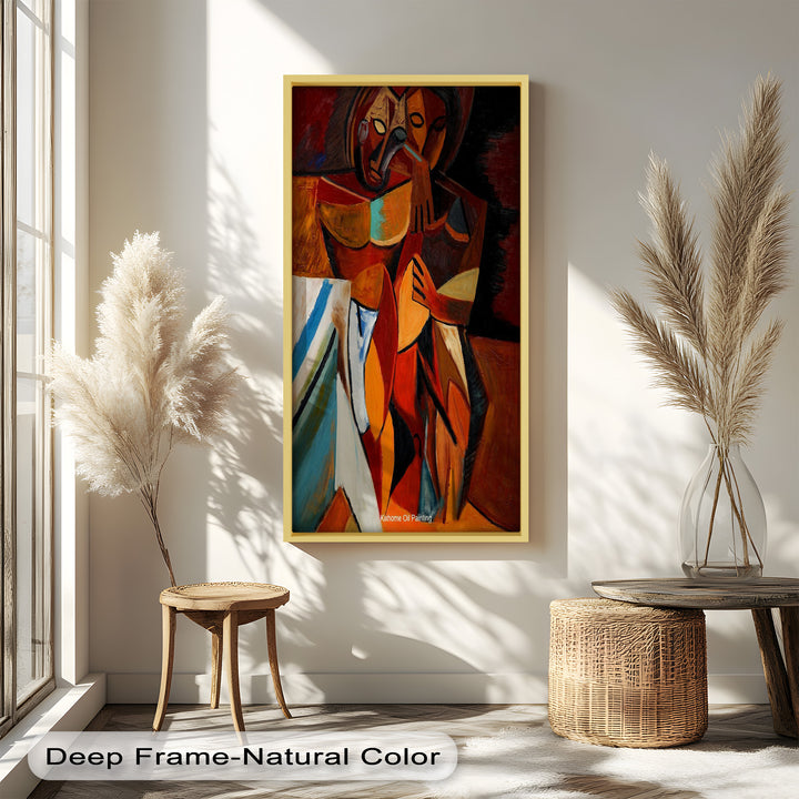 Embracing Figures Wall Art – Cubist Abstract Oil Painting