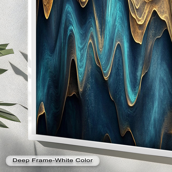 Flowing Teal & Gold Waves – Abstract Oil Painting