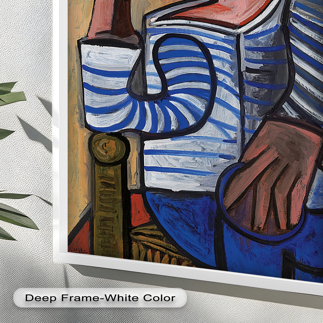 Melancholy in Stripes – Seated Man with Blue Shirt Picasso Oil Painting