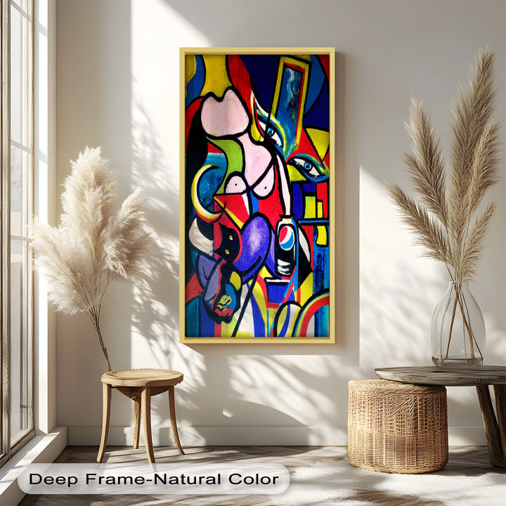 Pop Cubist Woman Wall Art – Abstract Framed Oil Painting