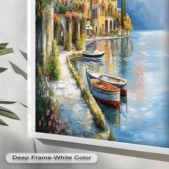 Italian Lake Village Wall Art – Mediterranean Oil Painting