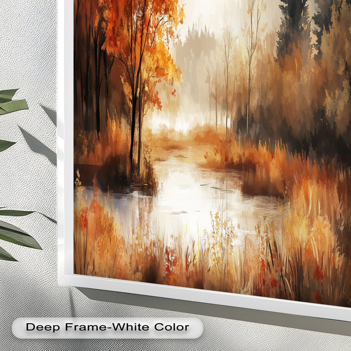 Autumn Forest Lake Wall Art – Fall Nature Oil Painting