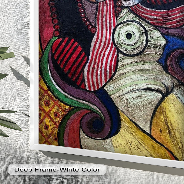 Melancholy in Stripes – Colorful Cubist Woman Portrait Picasso Oil Painting