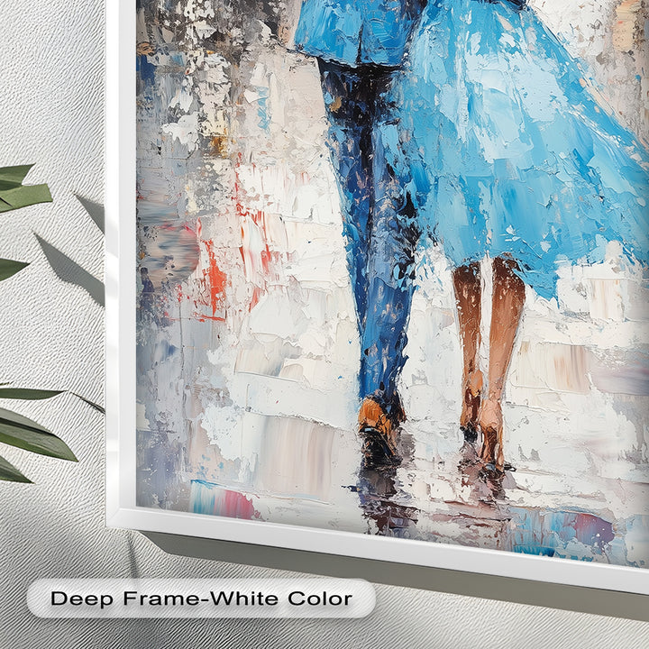 Romantic Couple Strolling in Rain - Love Oil Painting