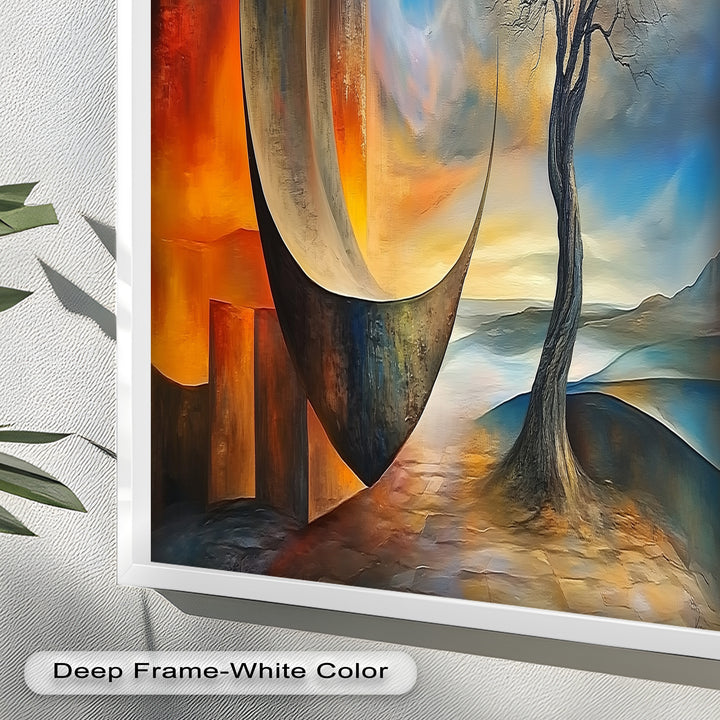 Moonlit Tree and Surreal Horizon - Abstract Oil Painting