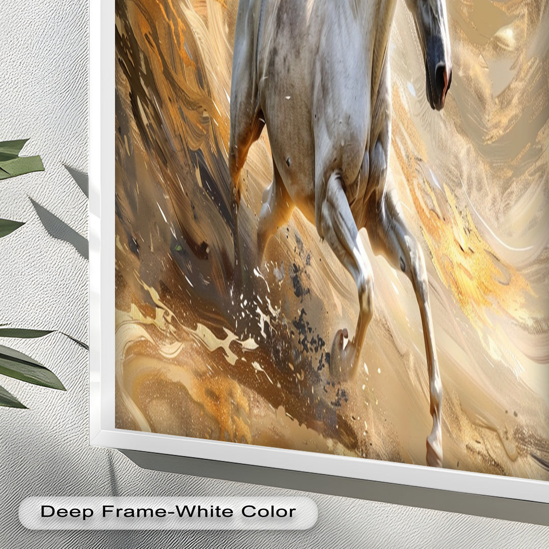 Majestic White Horse – Dynamic Equine Oil Painting