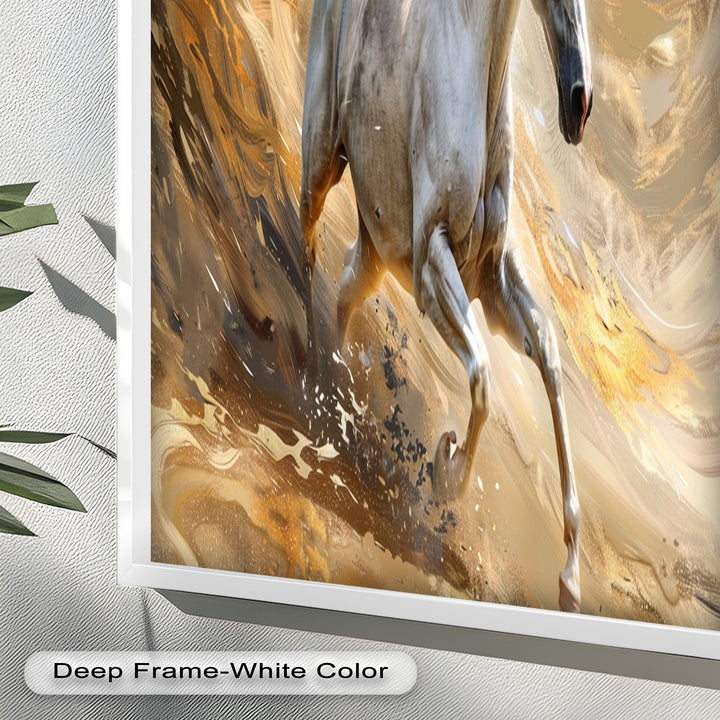 Majestic White Horse – Dynamic Equine Oil Painting