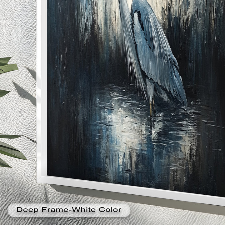 Heron in Misty Marshland – Animal Oil Painting