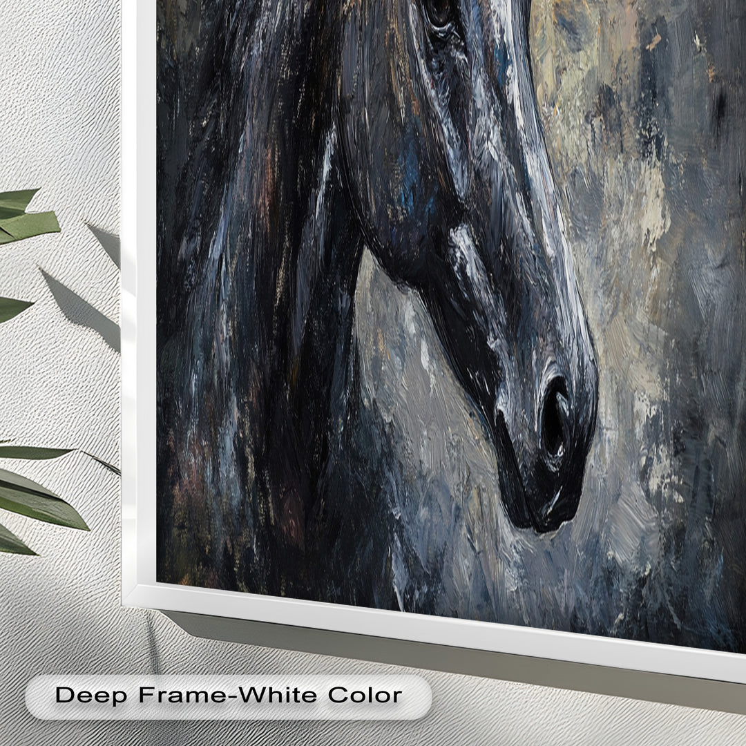Black Horse Portrait - Animal Oil Painting