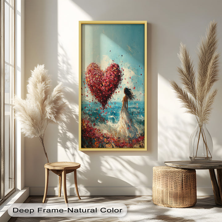 Petals of Love – Romantic Woman by the Sea Love Oil Painting
