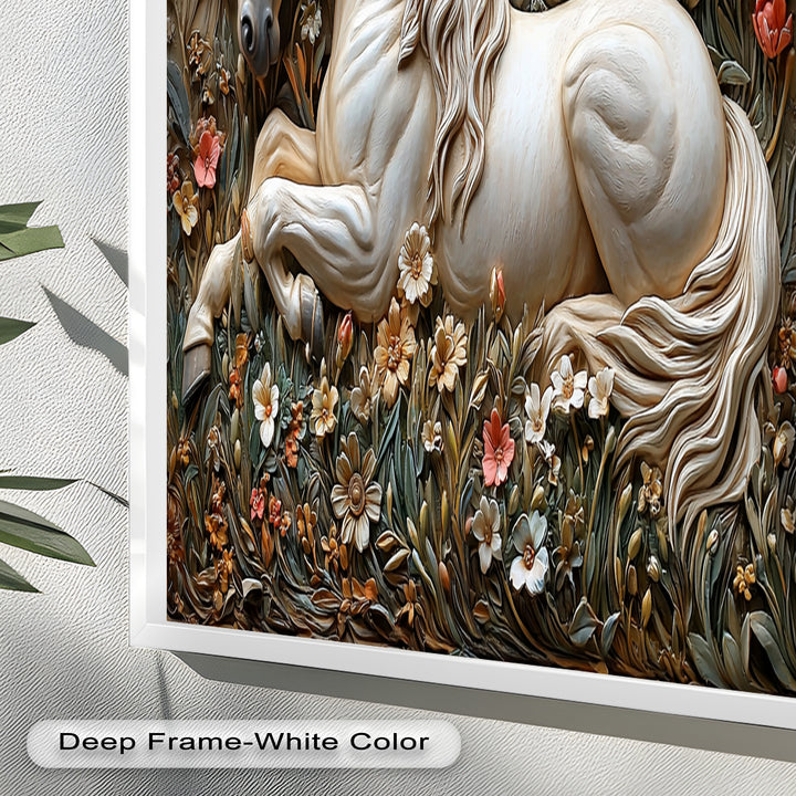 Rock Texture Flower Horse – Elegant Equine Oil Painting