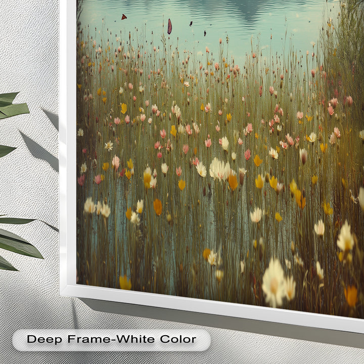Butterfly Bloom by the Lake – Framed Oil Painting